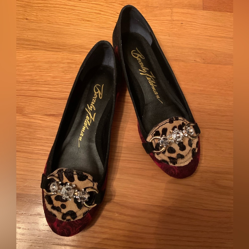 Beverly Feldman Red and Leopard Flats with Embellishments